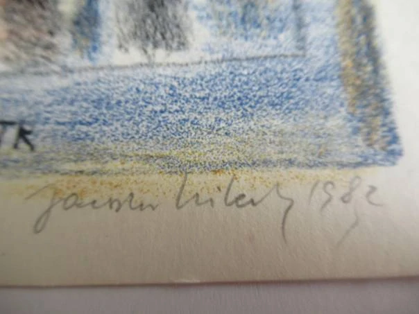 Sběratelská PF 1983 – motiv zimní stromy za soumraku, litografie (14,5 × 11 cm)