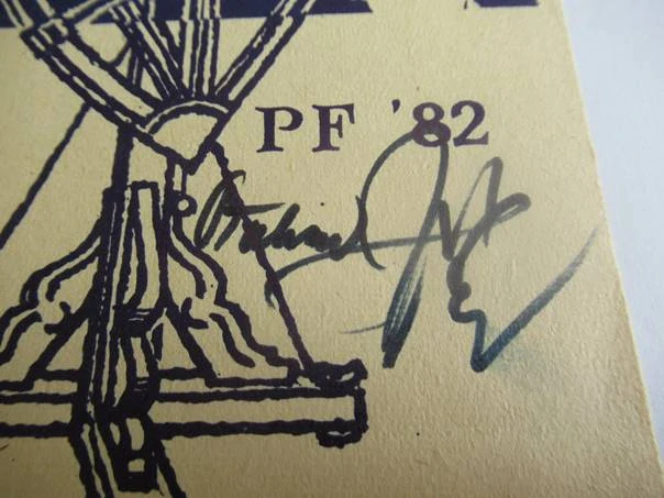 Sběratelská PF 1982 – motiv historický sextant, plachetnice a hvězdná obloha, linoryt X3 (21 × 10,5 cm)