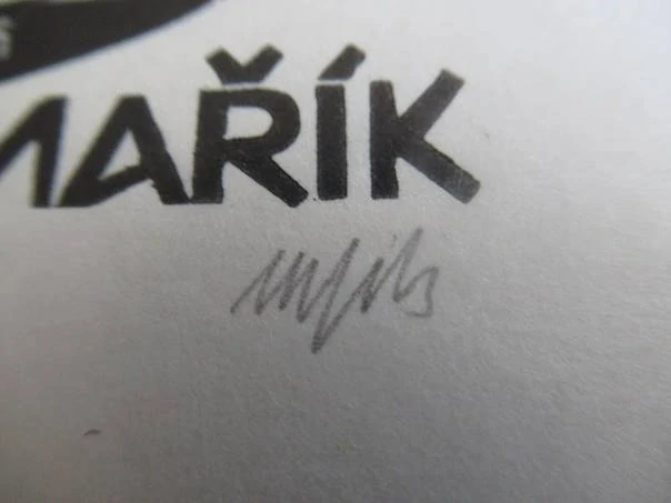 Původní sběratelská novoročenka PF 1980 Dr. Otakar Mařík – autor Otakar Mařík (M. Fils), linoryt/dřevoryt (14,5 × 10,5 cm)