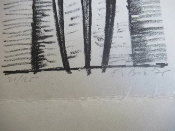 Původní sběratelská novoročenka PF 1976 – autor Fr. Bílek / Bím, signovaný a číslovaný linoryt (21 × 10,5 cm)