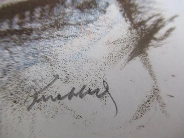Původní sběratelská novoročenka P.F. 1979 Berta a Přemysl Koubovi – autor Bohuslav Knobloch, barevná litografie (20,5 × 10 cm)