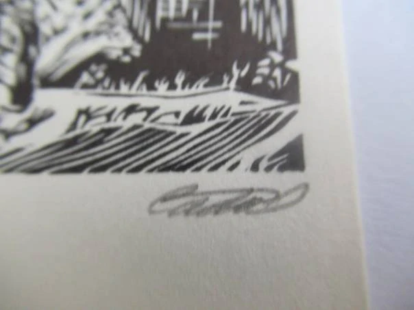Původní sběratelská novoročenka PF 88 – autor Josef Čada, motiv ptáčka u historické budovy, signovaný grafický list (15,5 × 10,5 cm)