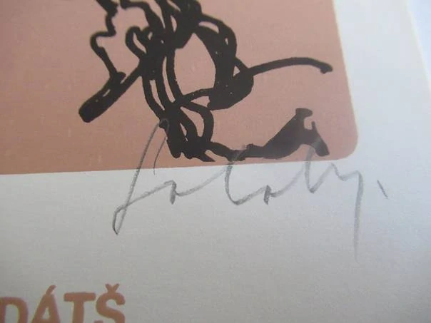 Původní sběratelská novoročenka PF 1988 Burdátš – autor Jozef Sabol, signovaná a číslovaná serigrafie (14,5 × 9,5 cm)
