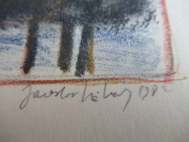 Původní sběratelská novoročenka pf 83 K. Samotiskům (O. F. Babler) – autor Jaroslav Kovář ml., motiv podzimních stromů, signovaná barevná grafika (15 × 11 cm)