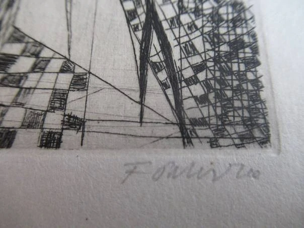 Původní sběratelská novoročenka pf 1965 Vlasta a Ladislav Kohoutovi, Tábor – autor František Smetana, původní signovaný lept (14,5 × 8,5 cm)