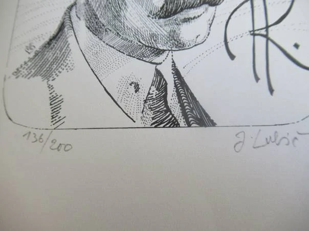Novoroční PF 1987 s portrétem malíře Adolfa Kašpara pro Ing. Jiřího Homolu s rodinou, vhodné pro sběratele novoročenek a drobné grafiky, originální podepsaný a číslovaný tisk, rozměr 21 × 10,5 cm
