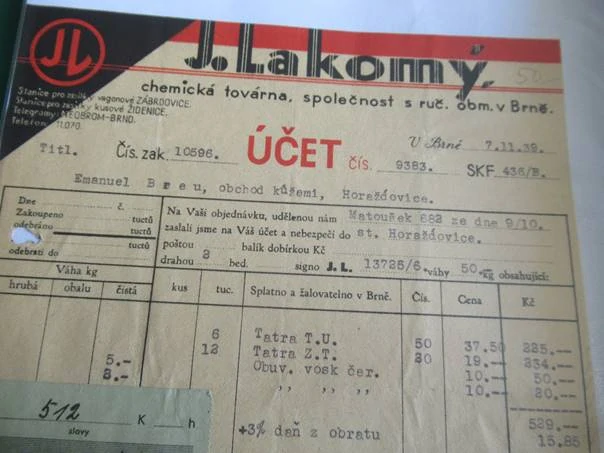Brno - J. Lakomý - chemická továrna - 1939