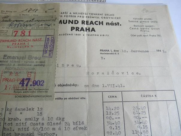 Praha - Zikmund Reach - tovární sklad veškerých potřeb pro průmysl obuvnický - 1941