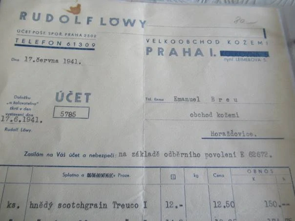 Praha I. - Rudolf Lowy - Velkoobchod s kůžemi - 1941