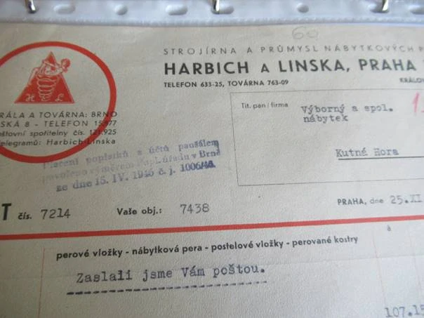 Praha -  Harbich a Linska - Strojírna a průmysl nábytkových per - 1946
