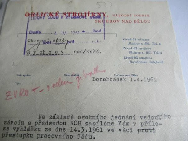 Skuhrov nad Bělou - Orlické strojírny - 1961