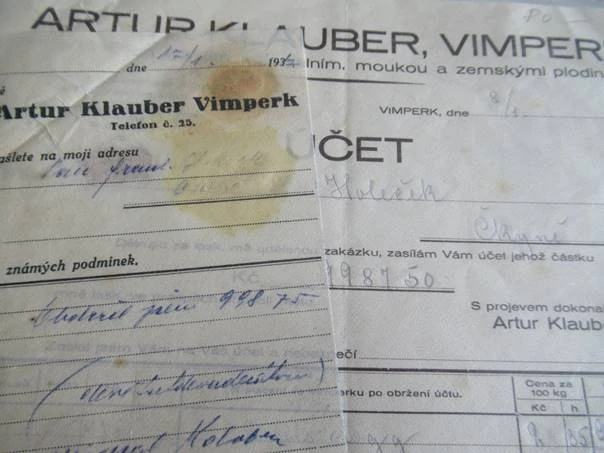 Vimperk - Artur Klauber - Velkoobchod se zbožím koloniálním, moukou a zemskými plodinami - 1934