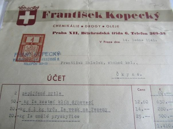 Praha XII. - František Kopecký - Chemikálie, drogy, oleje  - 1941