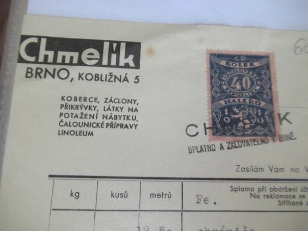 Brno - Chmelík - Koberce, Záclony, Přikrývky, látky na potažení nábytku, čalounické přípravy, linoleum - 1935