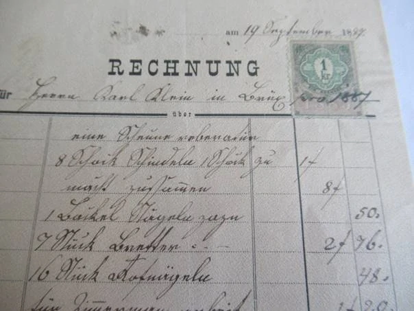 Starý účet s kolkem - 1887