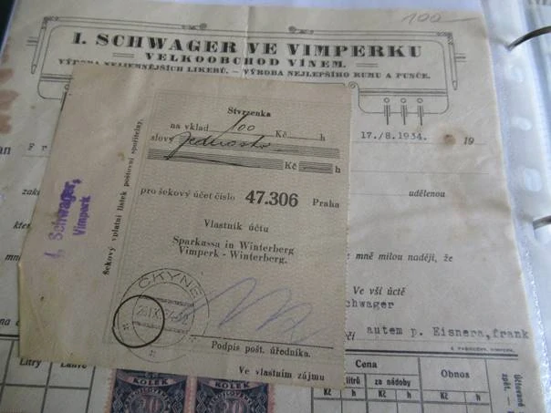 Vimperk - I. Schwager - Velkoobchod s vínem - 1934