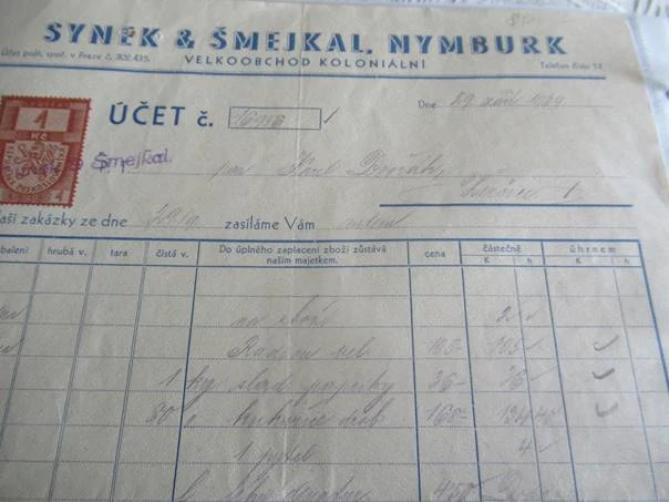 Nymburk - Synek & Šmejkal - Velkoobchod koloniální - 1939