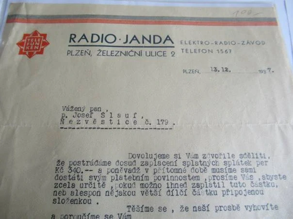 Plzeň - Radio Janda - Elektro radio- závod - 1937