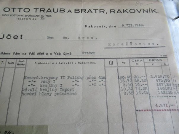 Rakovník - Otto Traub a Bratr - poštovní spořitelna- 1940