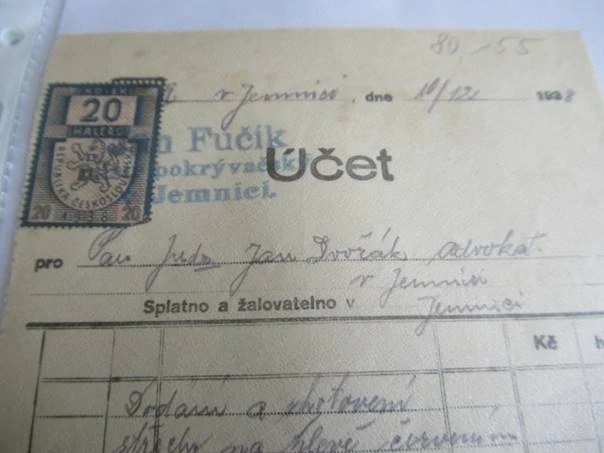 Jemnice - Jan Fučík - Mistr pokrývačský - 1938