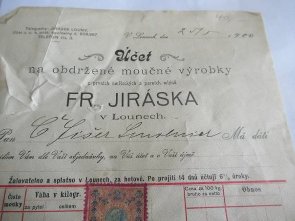 Louny - Fr. Jirásek - moučné várobky - 1900