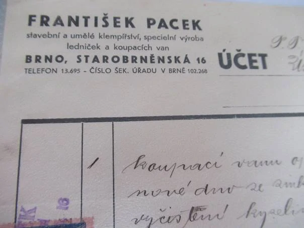 Brno - František Pacek - Stavební a umělé klempířství, specielní výroba ledniček a koupacích van - 1933
