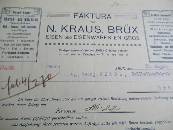 Brüx - N. Kraus - Velkoobchod se železem a železným zbožím - 1912