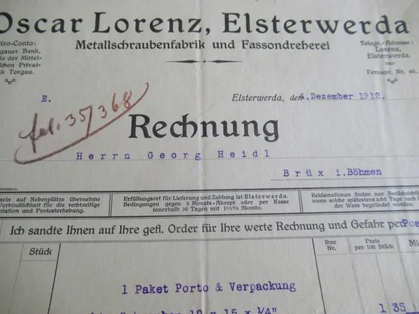 Elsterwerda - Oscar Lorenz - Továrna na kovové šrouby a soustružnická dílna - 1912