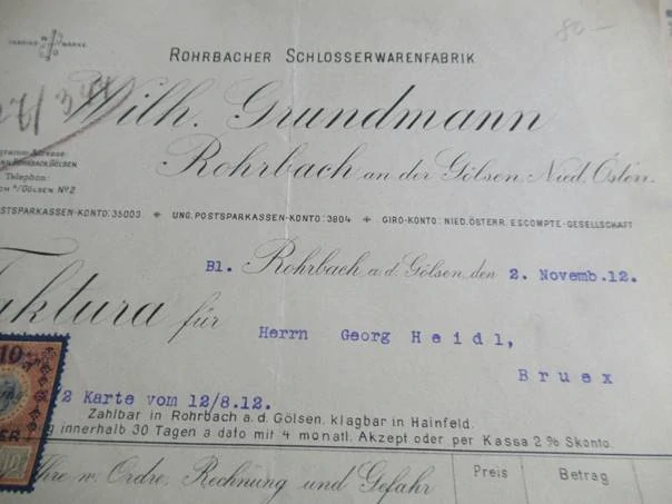 Rohrbacher Schlosserwarenfabrik - kovovýroba - 1912