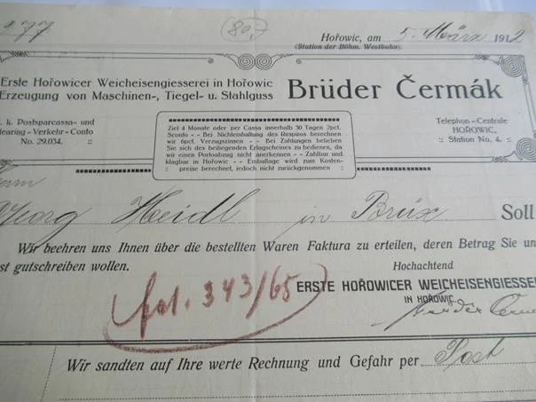 Hořovice - Brüder Čermák - árna měkké litiny, výroba strojů, kelímků a ocelových odlitků - 1912
