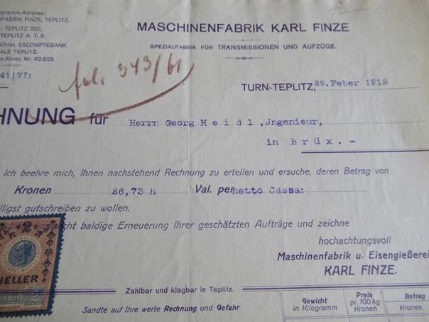 Teplice - Karl Finze - Továrna na stroje - 1912