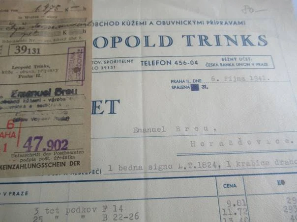 Praha II. - Leopold Trinks - Velkoobchod s kůžemi a obuvnickými přípravami - 1941
