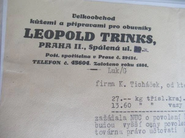 Praha II. - Leopold Trinks - Velkoobchod s kůžemi a přípravami pro obuvníky - 1941 - 1941