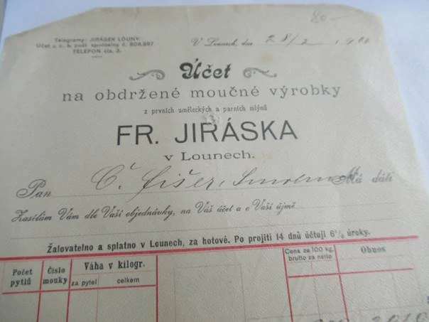 Louny - Fr. Jirásek - moučné várobky - 1900
