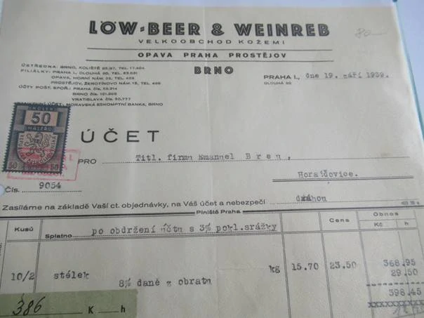 Praha I. - Low Beer & Weinreb - Velkoobchod s kůžemi - 1939