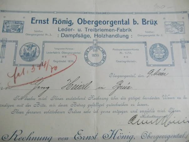 Brüx - Ernst Hönig - Továrna na kůži a řemeny 