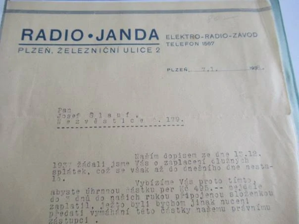 Plzeň - Radio Janda - Elektro radio- závod - 1938