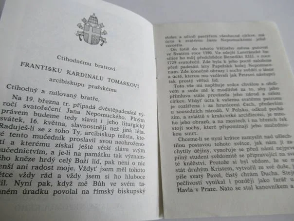 Jan Pavel II. k výročí kanonizace Sv. Jana Nepomuckého, Vatikán