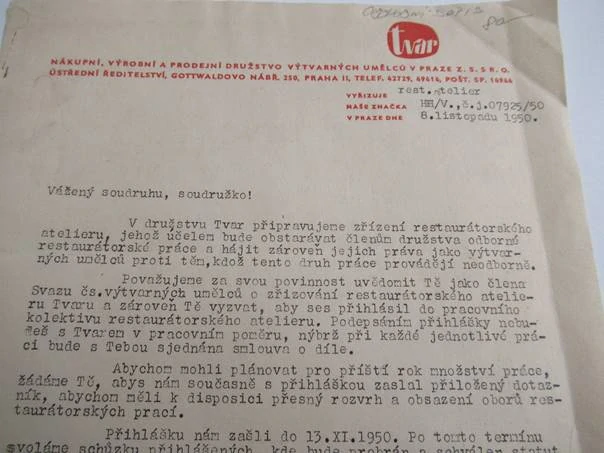 Praha - Nákupní, výrobní a prodejní družstvo výtvarných umělců - obchodní dopis