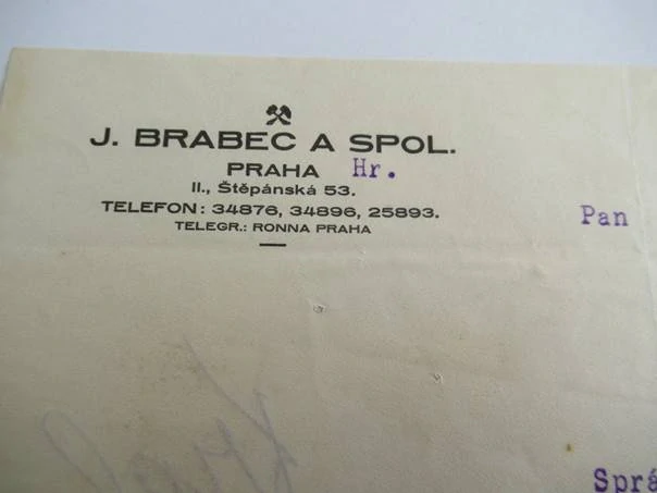 Praha - J. Brabec a spol. - obchodní dopis