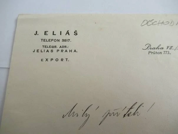 Praha - J. Eliáš - Obchodní dopis