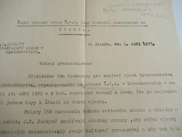 Slaný - Libochovice - Župní sekretariát - Dopis