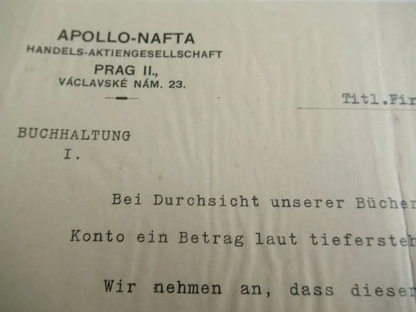 Praha - Apollo-Nafta - Obchodní dopis