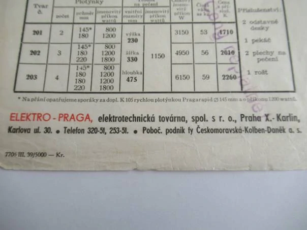 Praha - Elektro - Elektrický sporák - Reklamní leták