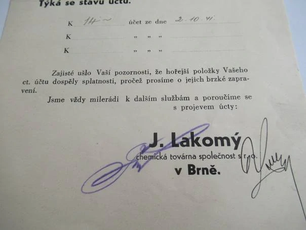 Brno - J. Lakomý - chemická továrna společnost s. r. o. - Obchodní dopis