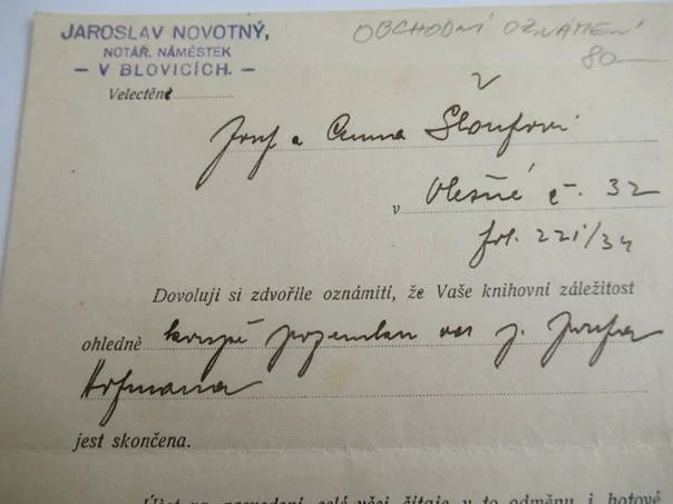 Blovice - Jaroslav Novotný - Notář. Náměstek - Obchodní oznámení