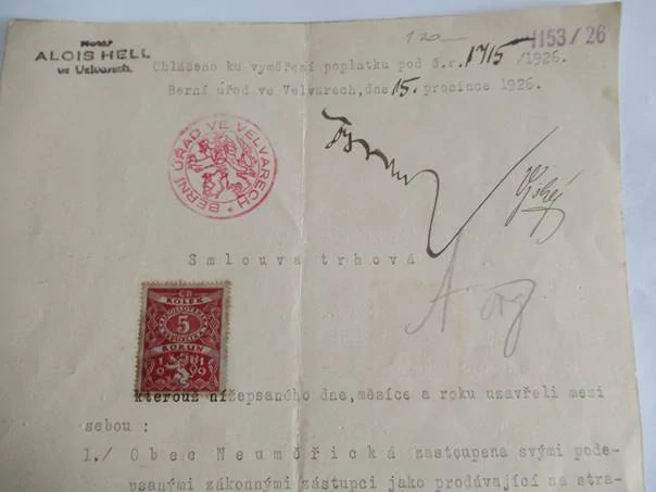Velvary - Smlouva Trhová - 15. prosince 1926