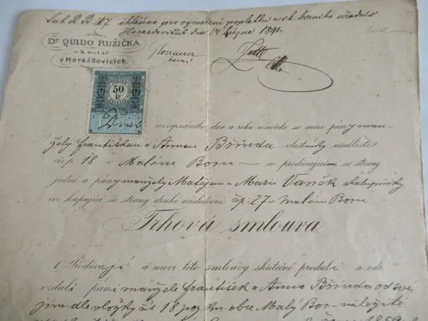 Horažďovice - Trhová smlouva - 1891 