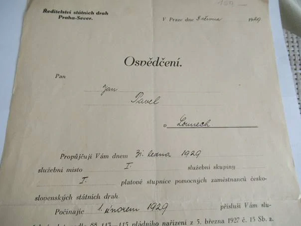 Praha - Osvědčení za služební místo - 1929
