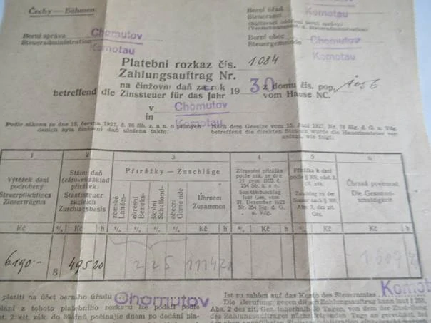 Chomutov - Platební rozkaz - na činžovní daň za rok 1930 - 1931